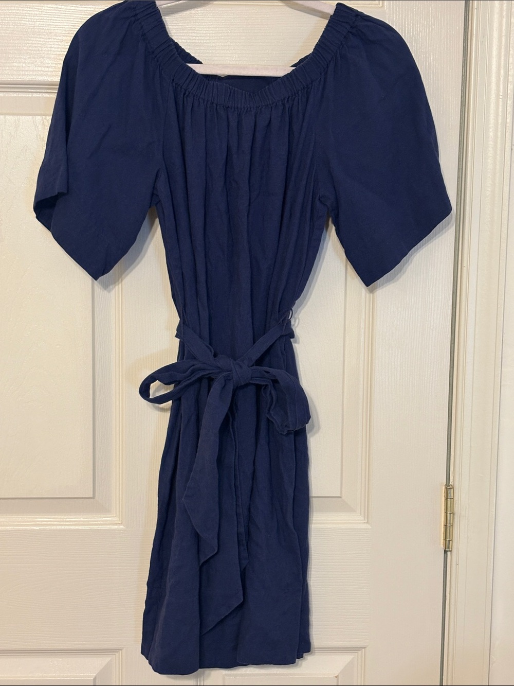 Banana Republic Navy Blue Linen Blend Dress with Tie Waist